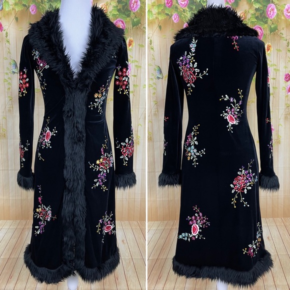 Betsey Johnson Jackets & Blazers - SOLD Betsy Johnson Vintage 90s Y2K Floral
Velvet Fur Trim Penny Lane Coat Size 6